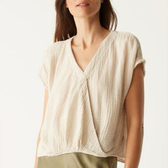 Michael Stars Evie Cotton Faux Wrap Top - Picture 1 of 9